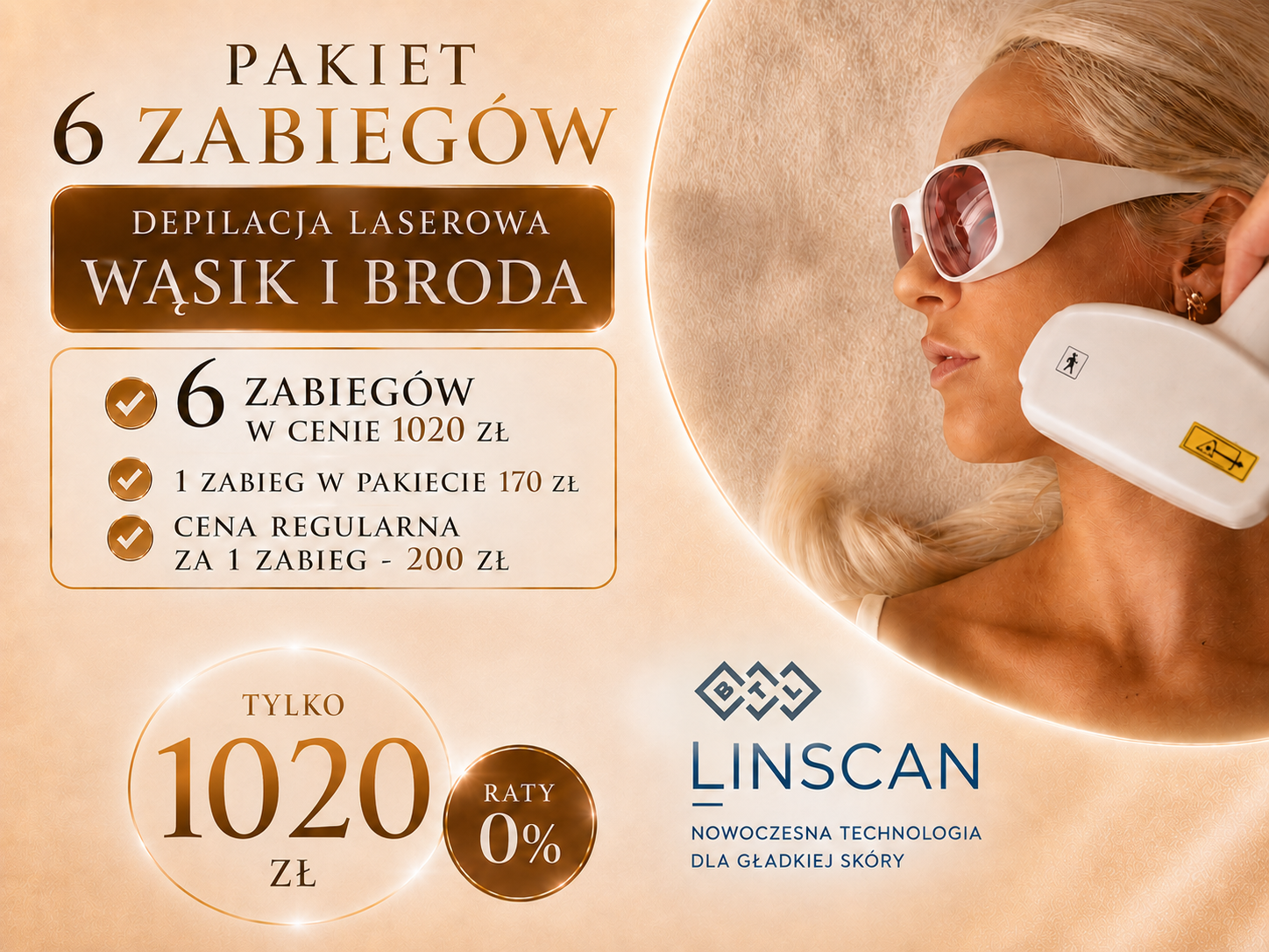 Pakiet 6 zabiegów depilacji laserowej WĄSIK + BRODA