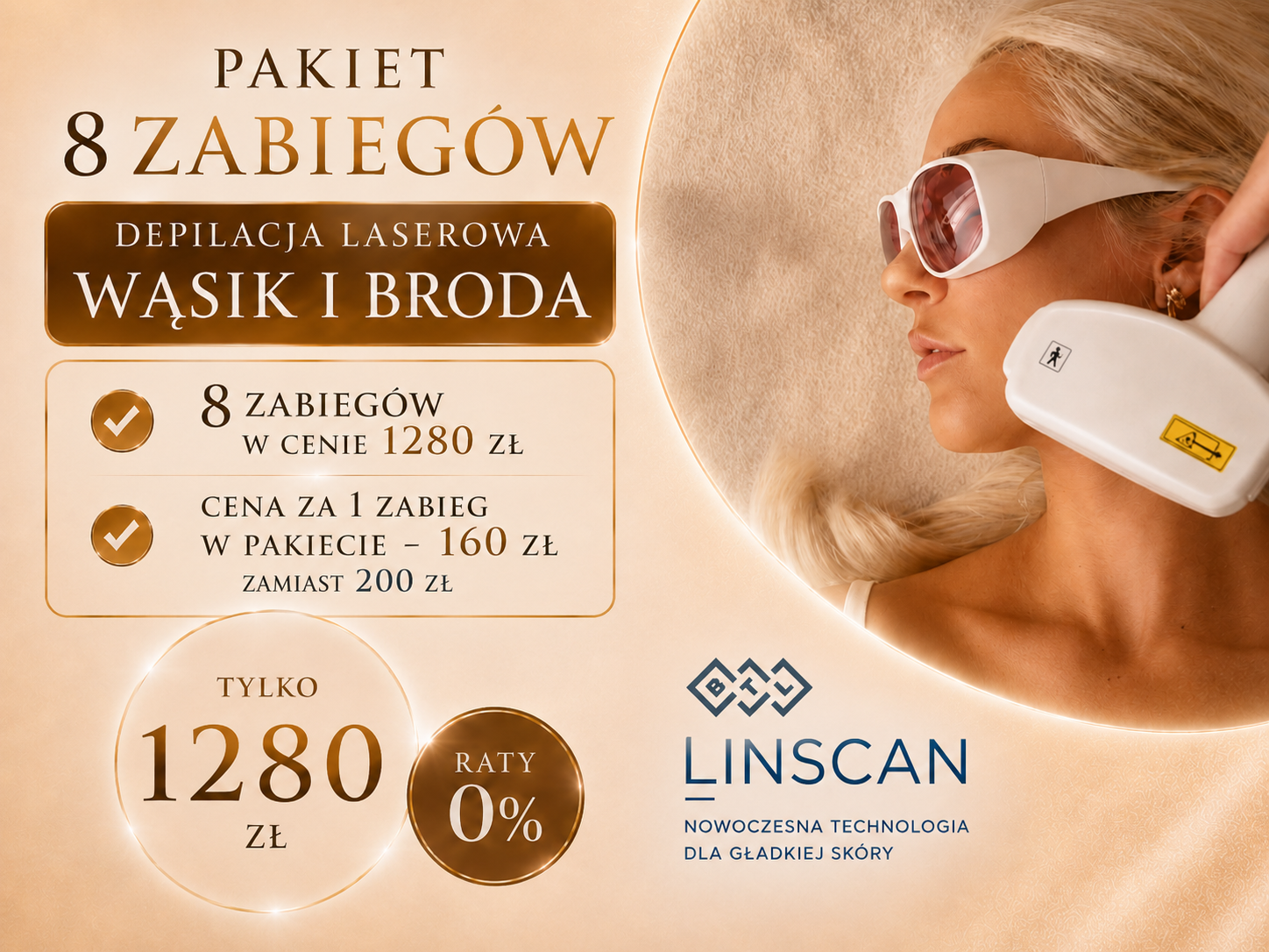 ✨ Pakiet 8 zabiegów depilacji laserowej WĄSIK + BRODA